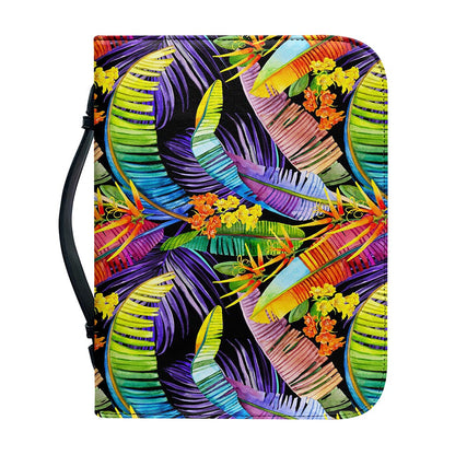 Colorful Leaves Tropical Pattern Print Leather Bible Cover