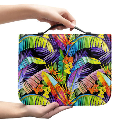 Colorful Leaves Tropical Pattern Print Leather Bible Cover