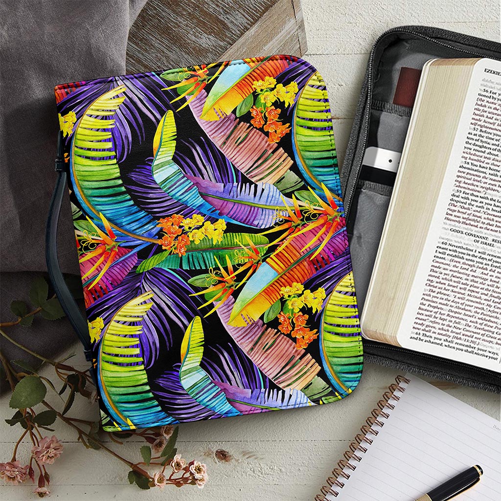 Colorful Leaves Tropical Pattern Print Leather Bible Cover
