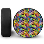 Colorful Leaves Tropical Pattern Print Leather Spare Tire Cover