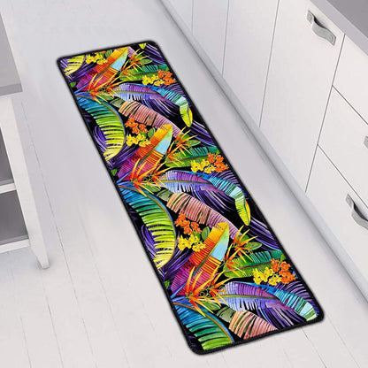 Colorful Leaves Tropical Pattern Print Long Kitchen Mat