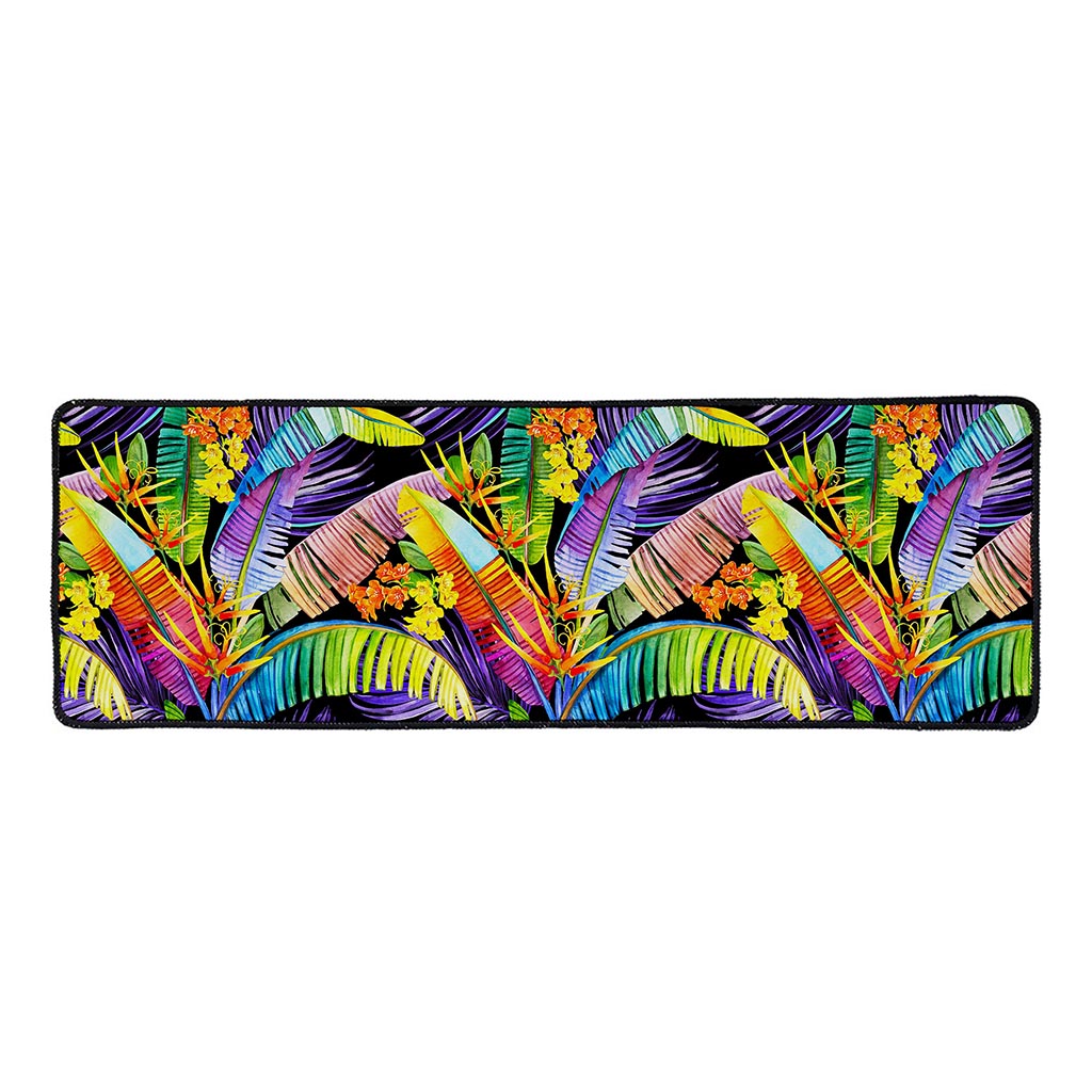 Colorful Leaves Tropical Pattern Print Long Kitchen Mat