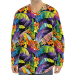 Colorful Leaves Tropical Pattern Print Long Sleeve Baseball Jersey