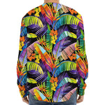 Colorful Leaves Tropical Pattern Print Long Sleeve Baseball Jersey