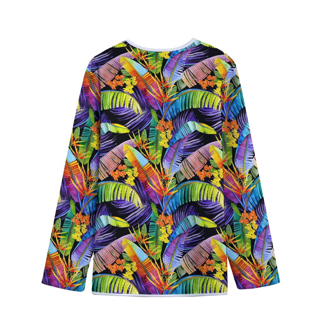 Colorful Leaves Tropical Pattern Print Long Sleeve Short Coat