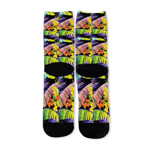 Colorful Leaves Tropical Pattern Print Long Socks