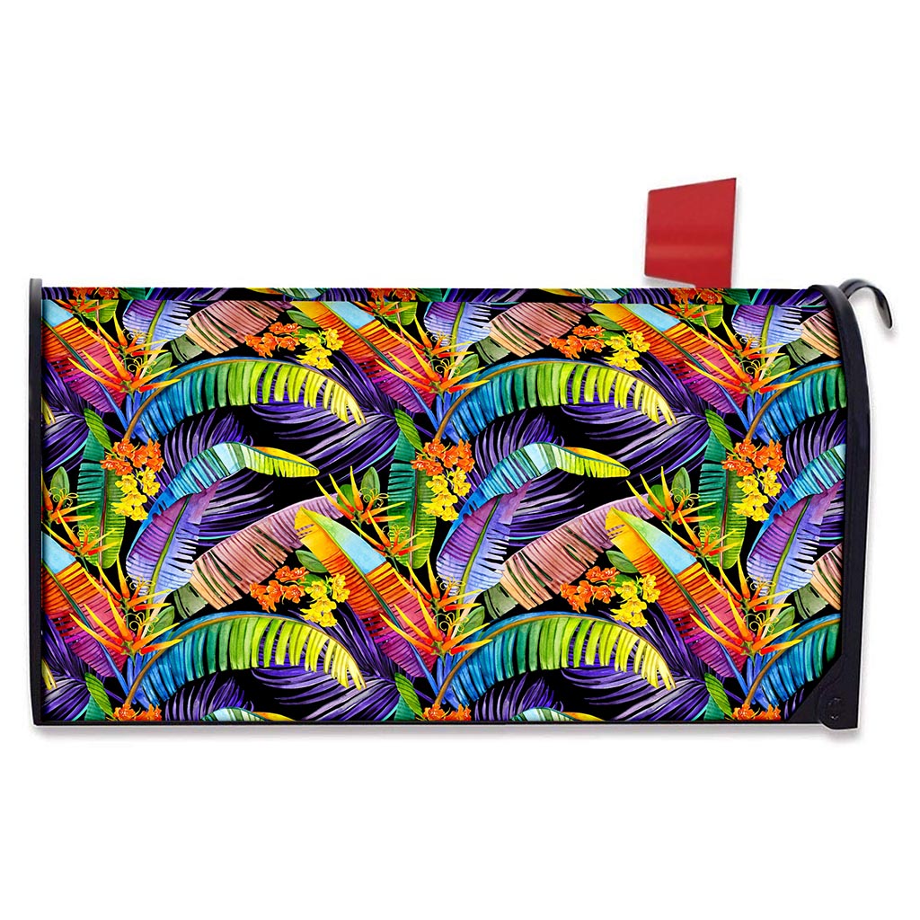 Colorful Leaves Tropical Pattern Print Mailbox Cover