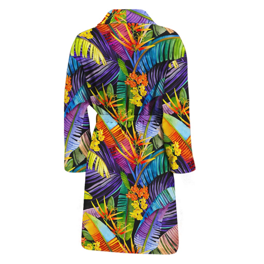Colorful Leaves Tropical Pattern Print Men's Bathrobe