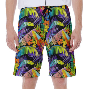 Colorful Leaves Tropical Pattern Print Men's Beach Shorts