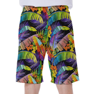 Colorful Leaves Tropical Pattern Print Men's Beach Shorts