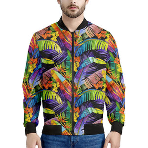 Colorful Leaves Tropical Pattern Print Men's Bomber Jacket