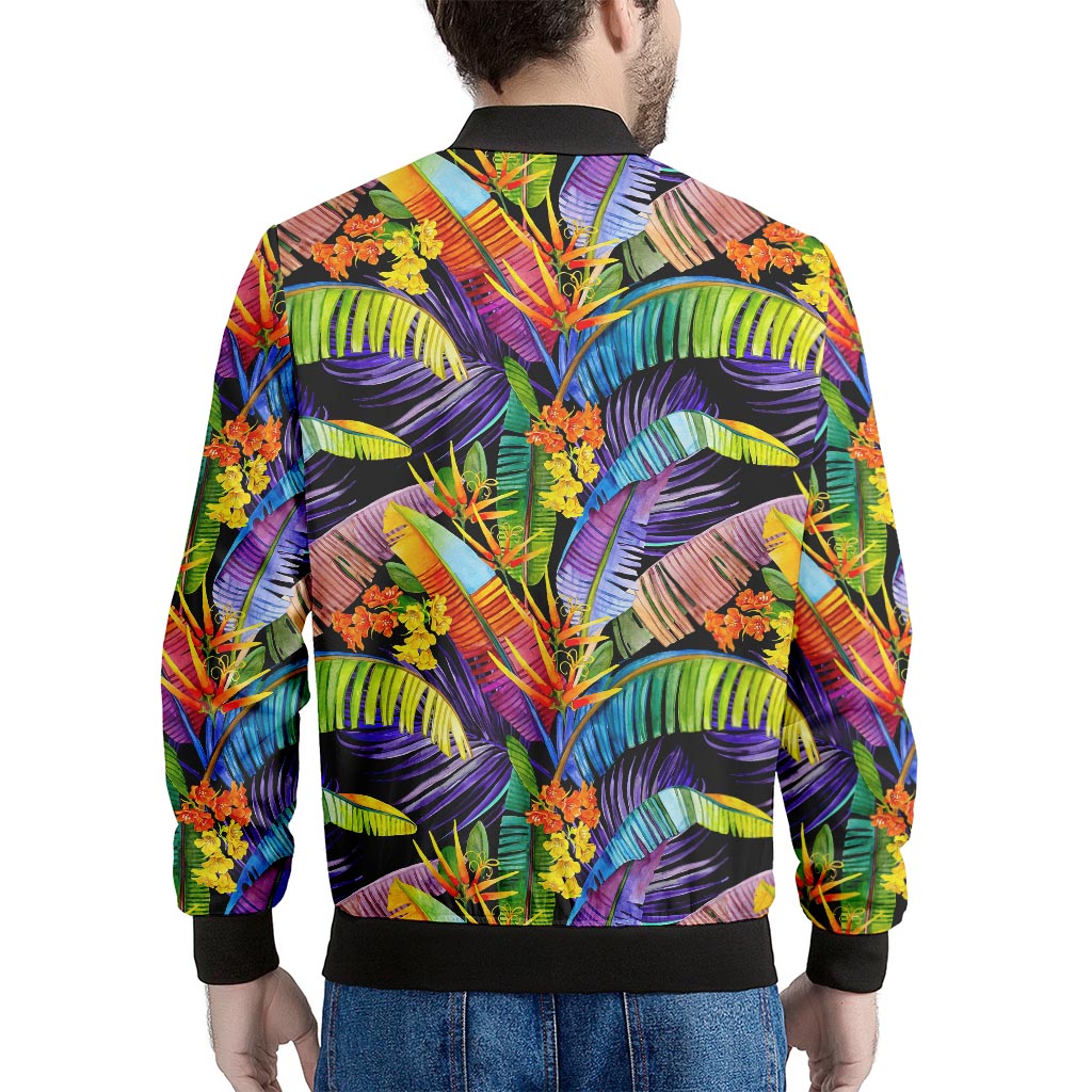 Colorful Leaves Tropical Pattern Print Men's Bomber Jacket