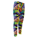 Colorful Leaves Tropical Pattern Print Men's Compression Pants