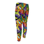 Colorful Leaves Tropical Pattern Print Men's Compression Pants