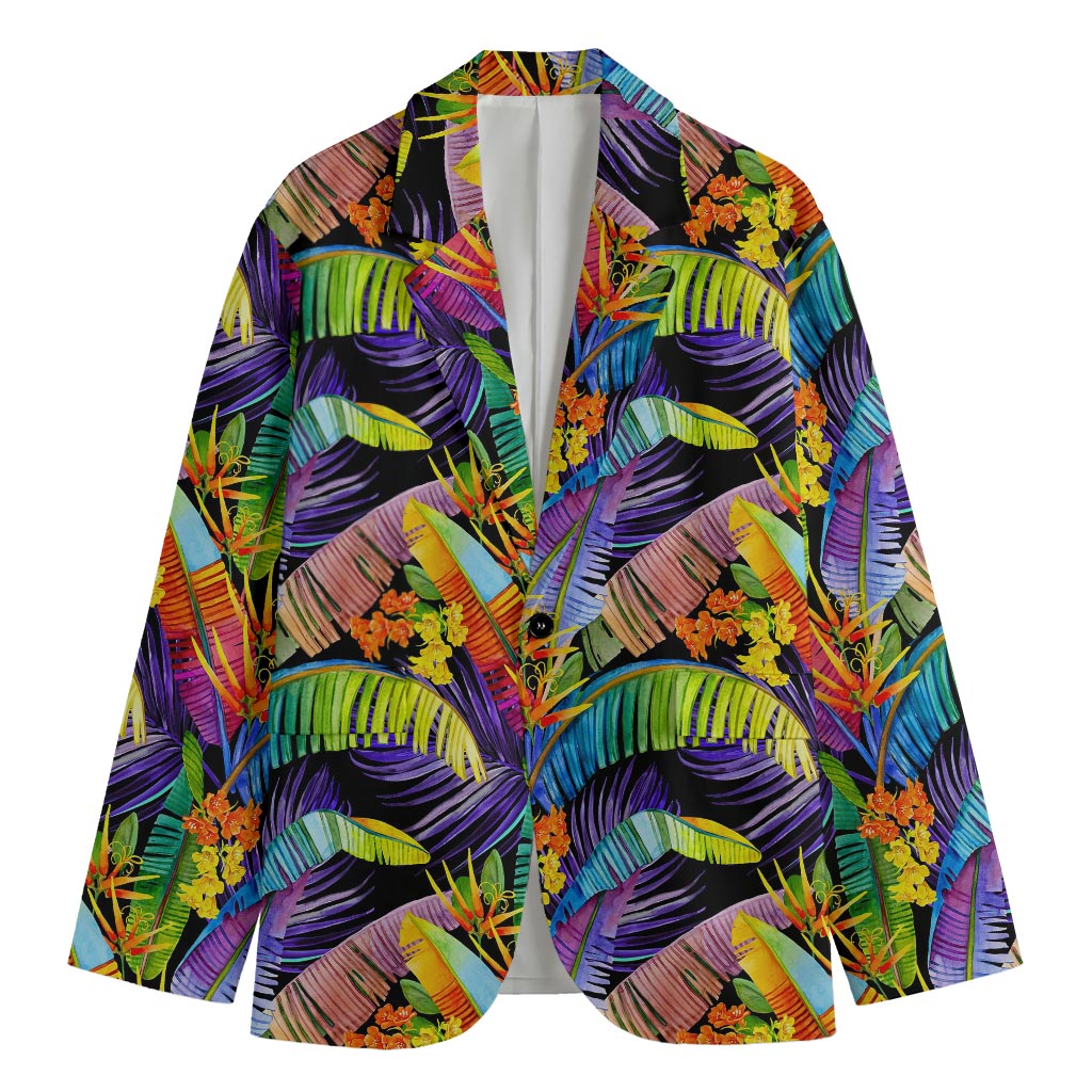 Colorful Leaves Tropical Pattern Print Men's Cotton Blazer
