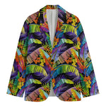 Colorful Leaves Tropical Pattern Print Men's Cotton Blazer
