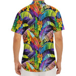 Colorful Leaves Tropical Pattern Print Men's Deep V-Neck Shirt