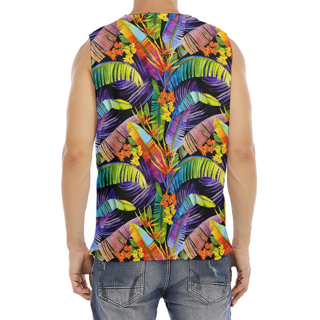 Colorful Leaves Tropical Pattern Print Men's Fitness Tank Top