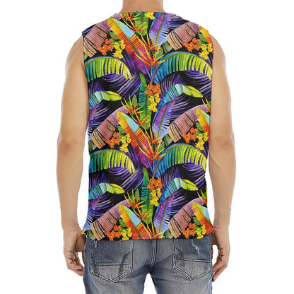 Colorful Leaves Tropical Pattern Print Men's Fitness Tank Top