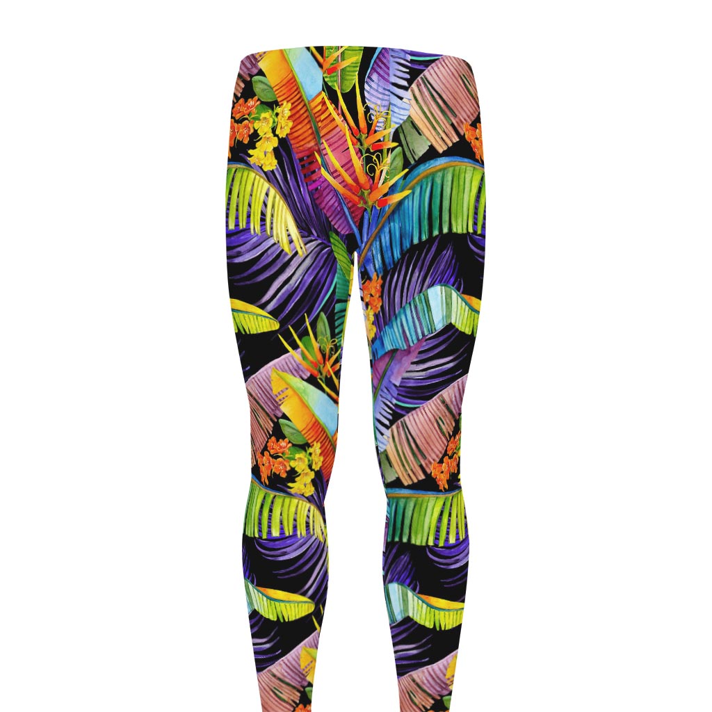 Colorful Leaves Tropical Pattern Print Men's leggings