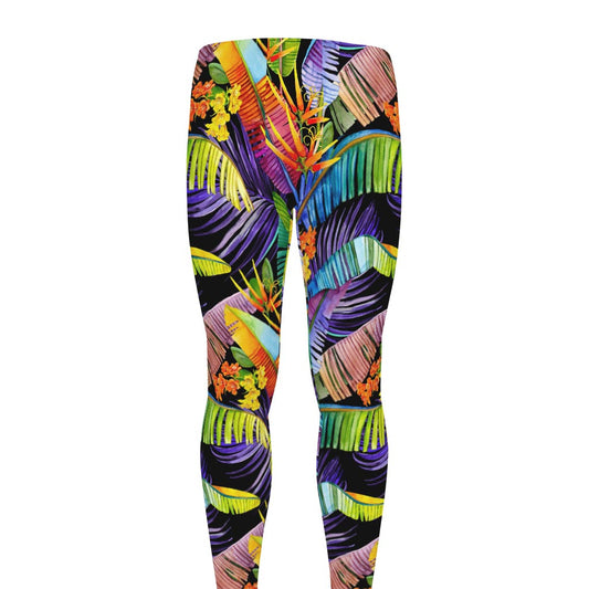 Colorful Leaves Tropical Pattern Print Men's leggings