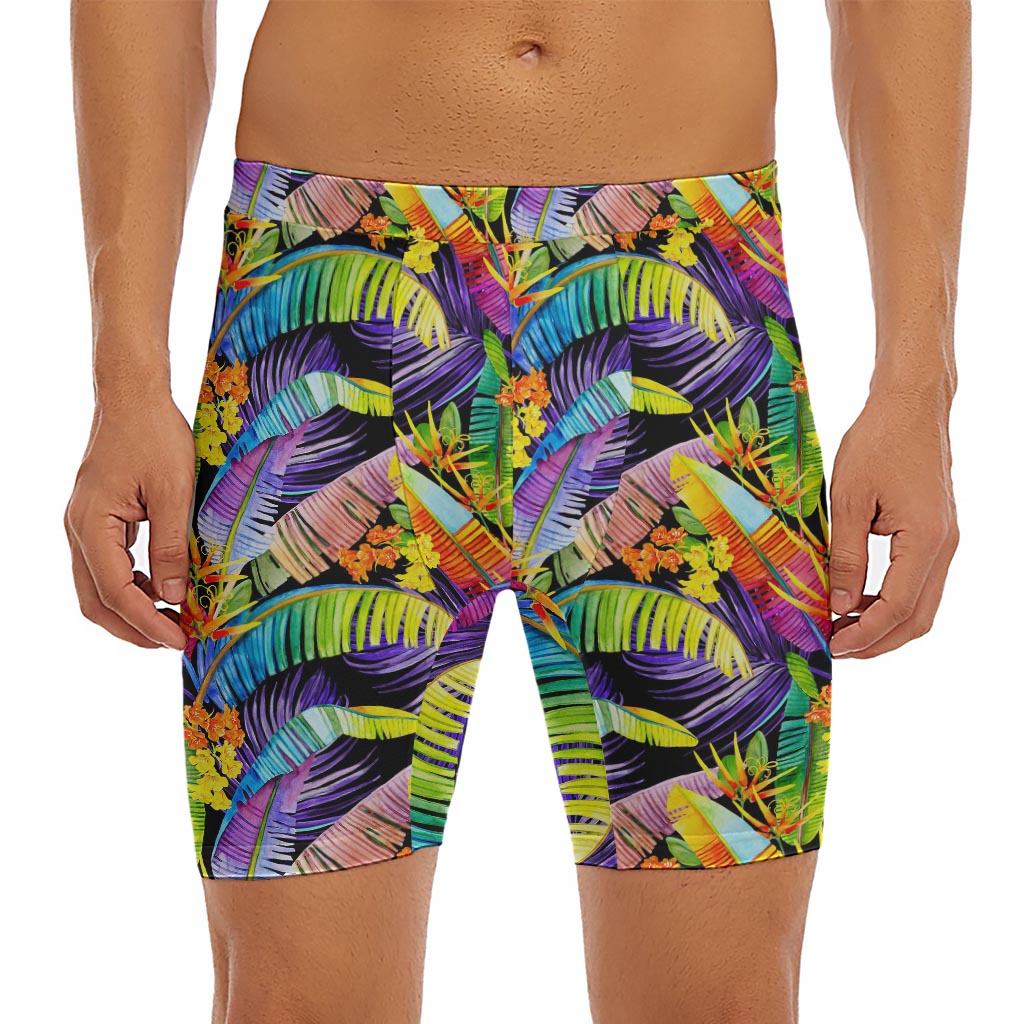 Colorful Leaves Tropical Pattern Print Men's Long Boxer Briefs