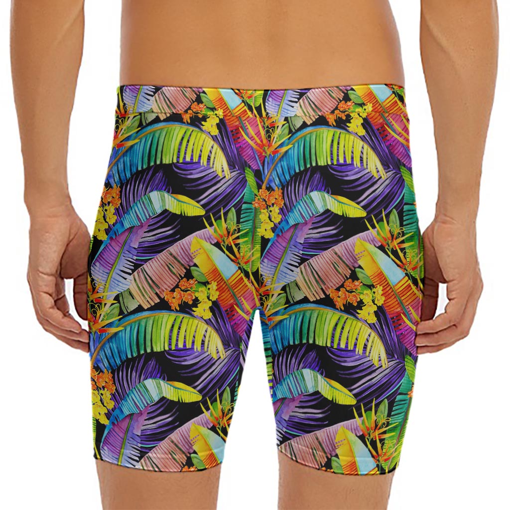 Colorful Leaves Tropical Pattern Print Men's Long Boxer Briefs