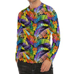 Colorful Leaves Tropical Pattern Print Men's Long Sleeve Rash Guard