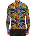 Colorful Leaves Tropical Pattern Print Men's Long Sleeve Rash Guard