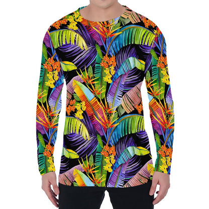 Colorful Leaves Tropical Pattern Print Men's Long Sleeve T-Shirt
