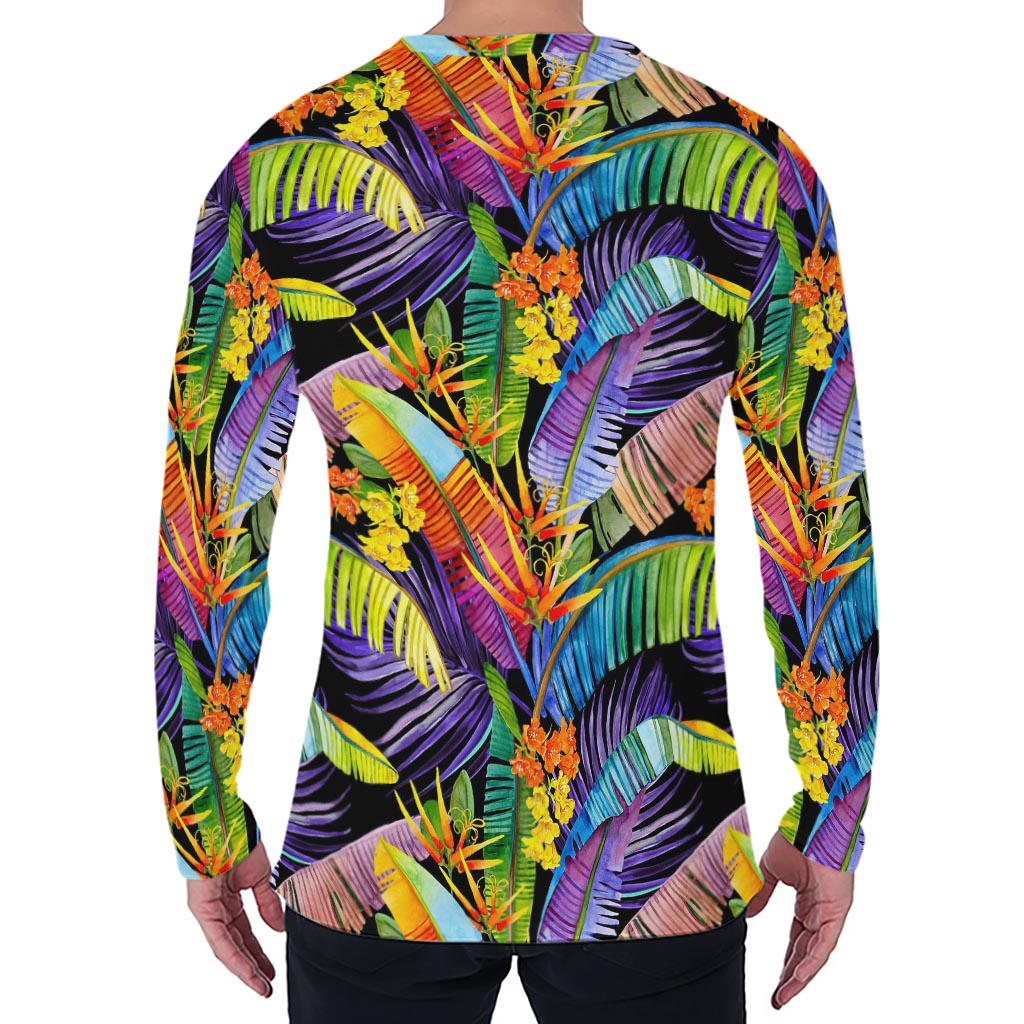 Colorful Leaves Tropical Pattern Print Men's Long Sleeve T-Shirt