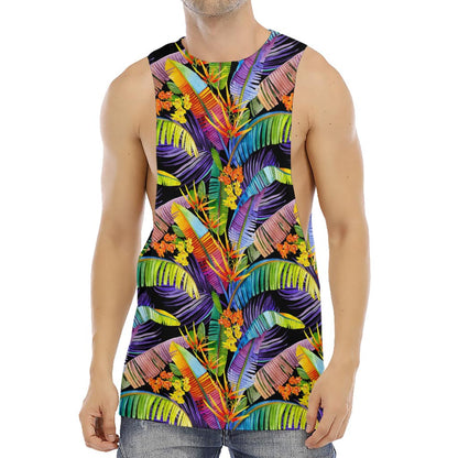 Colorful Leaves Tropical Pattern Print Men's Muscle Tank Top