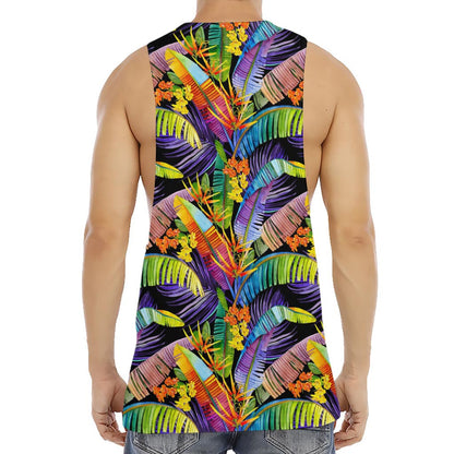 Colorful Leaves Tropical Pattern Print Men's Muscle Tank Top