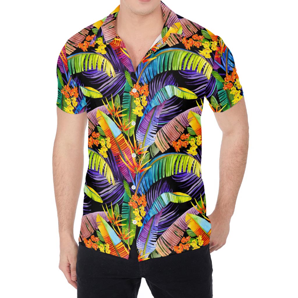 Colorful Leaves Tropical Pattern Print Men's Shirt