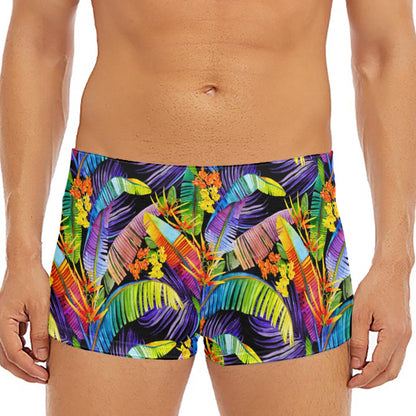 Colorful Leaves Tropical Pattern Print Men's Short Boxer Briefs