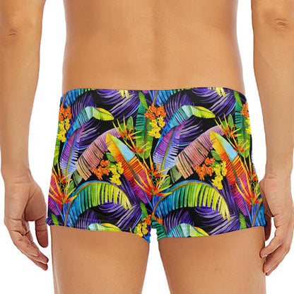 Colorful Leaves Tropical Pattern Print Men's Short Boxer Briefs