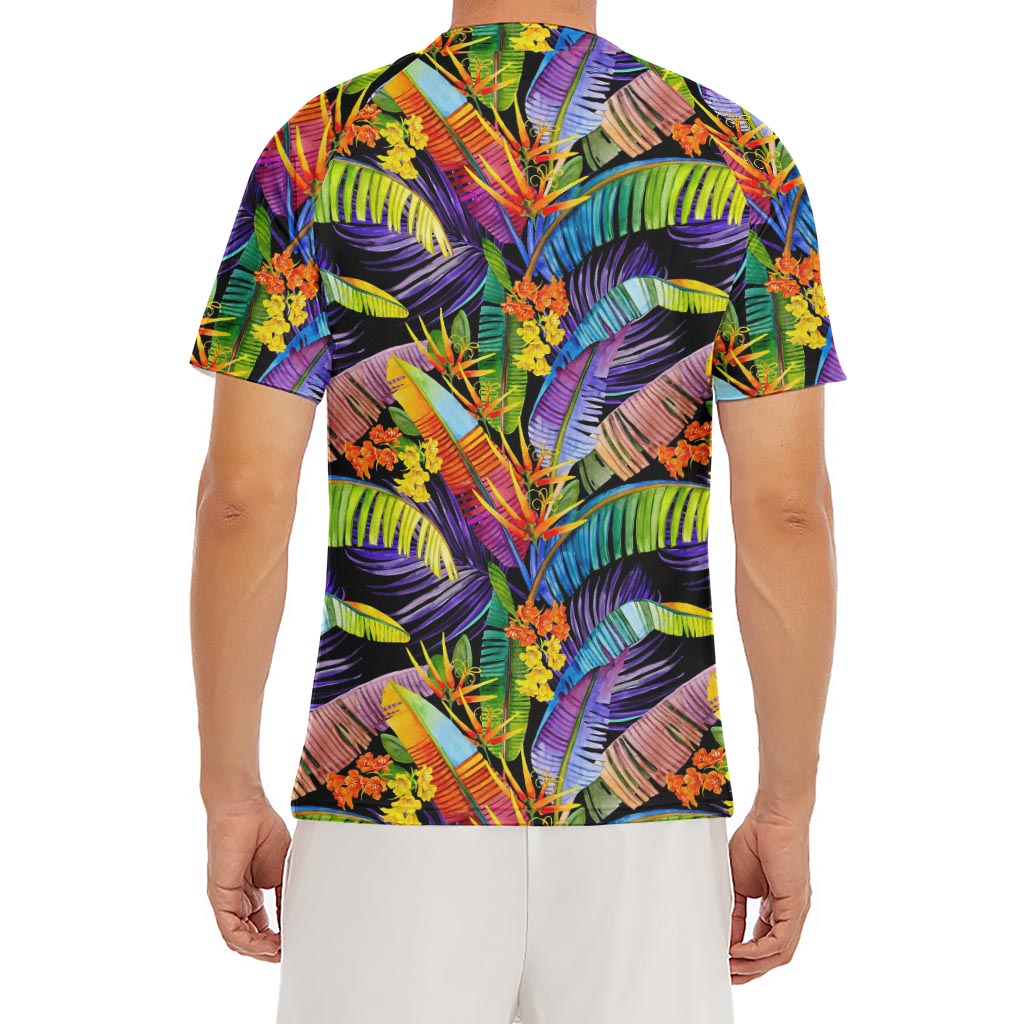 Colorful Leaves Tropical Pattern Print Men's Short Sleeve Rash Guard