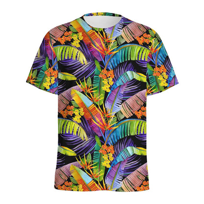 Colorful Leaves Tropical Pattern Print Men's Sports T-Shirt