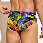 Colorful Leaves Tropical Pattern Print Men's Swim Briefs