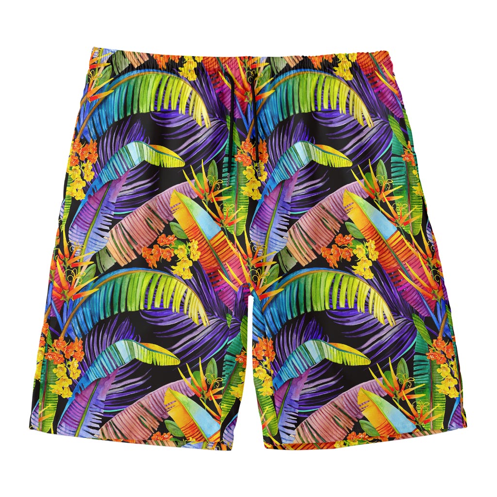 Colorful Leaves Tropical Pattern Print Men's Swim Trunks