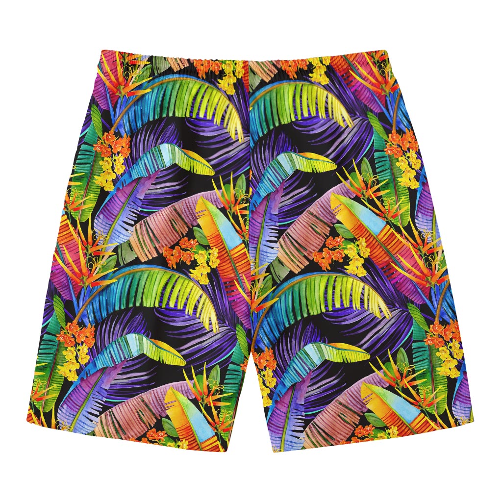 Colorful Leaves Tropical Pattern Print Men's Swim Trunks