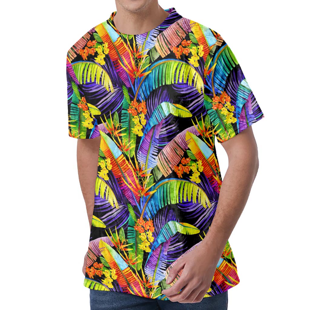 Colorful Leaves Tropical Pattern Print Men's Velvet T-Shirt