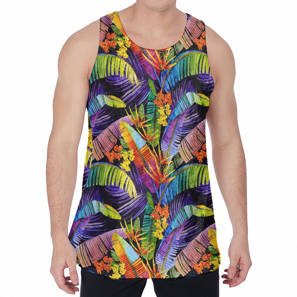 Colorful Leaves Tropical Pattern Print Men's Velvet Tank Top
