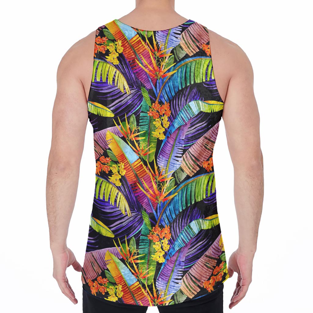 Colorful Leaves Tropical Pattern Print Men's Velvet Tank Top