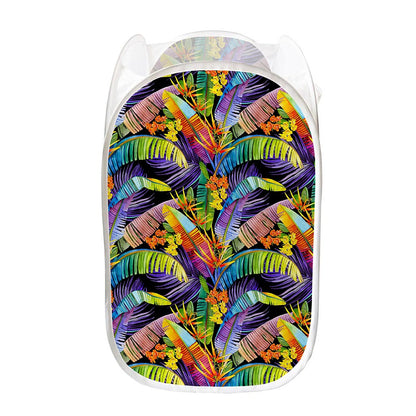 Colorful Leaves Tropical Pattern Print Mesh Laundry Hamper