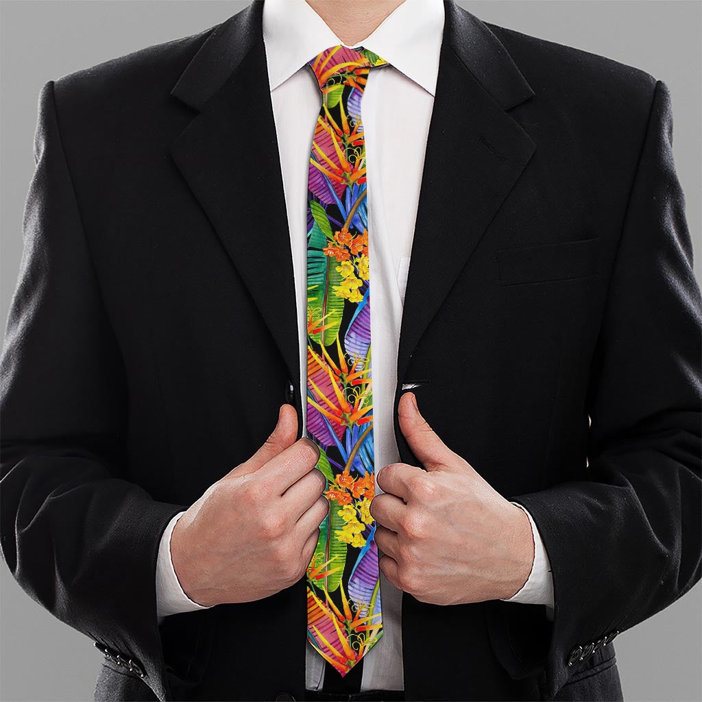 Colorful Leaves Tropical Pattern Print Necktie
