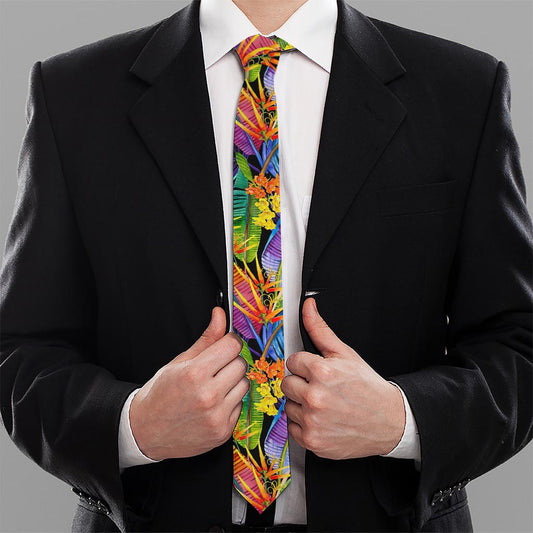 Colorful Leaves Tropical Pattern Print Necktie