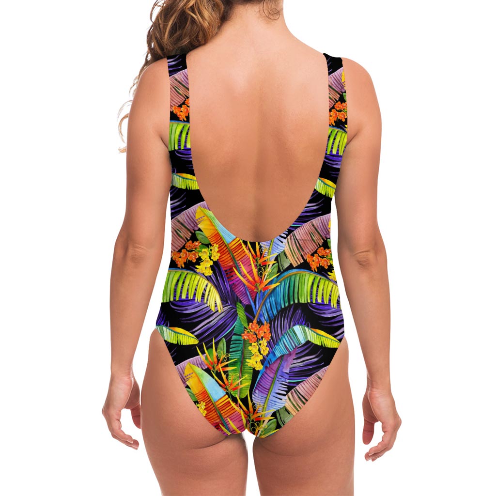 Colorful Leaves Tropical Pattern Print One Piece Swimsuit