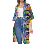 Colorful Leaves Tropical Pattern Print Open Front Beach Cover Up