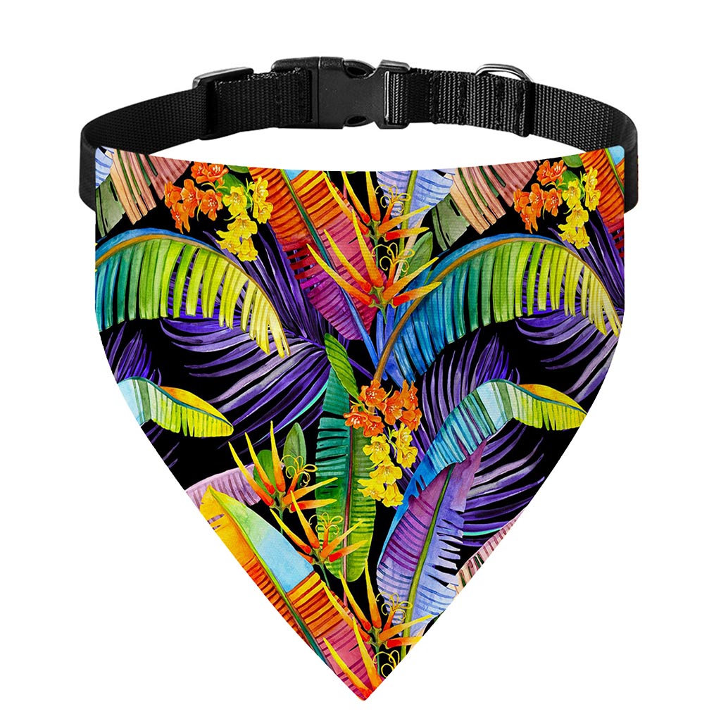 Colorful Leaves Tropical Pattern Print Over The Collar Dog Bandana